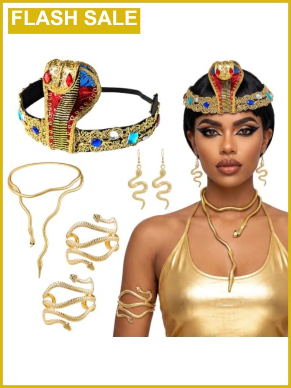 Egyptian Halloween Snake Jewelry Set 5 Pieces Gold Costume Accessories